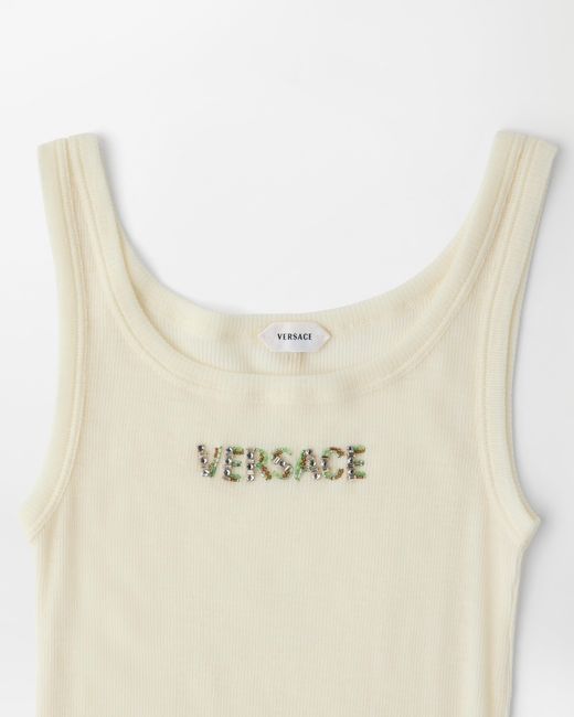 Versace White Embroidered Wool Ribbed Tank Top