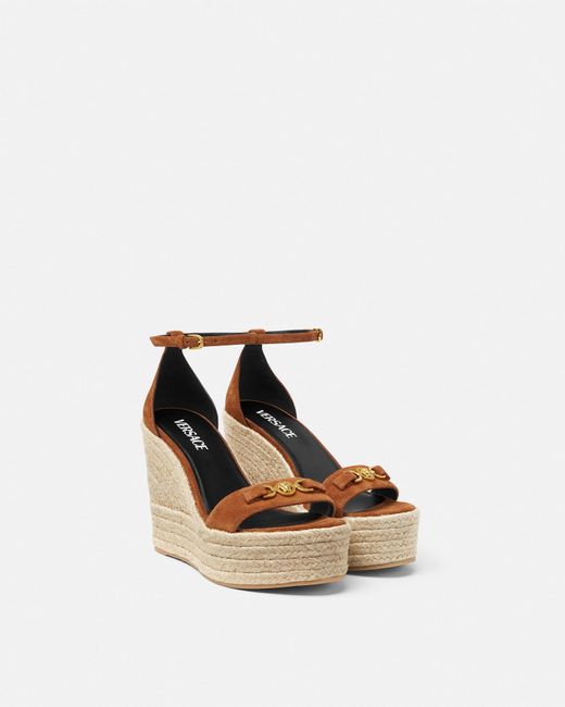Versace White Medusa '95 Suede Wedge Sandals 120 Mm