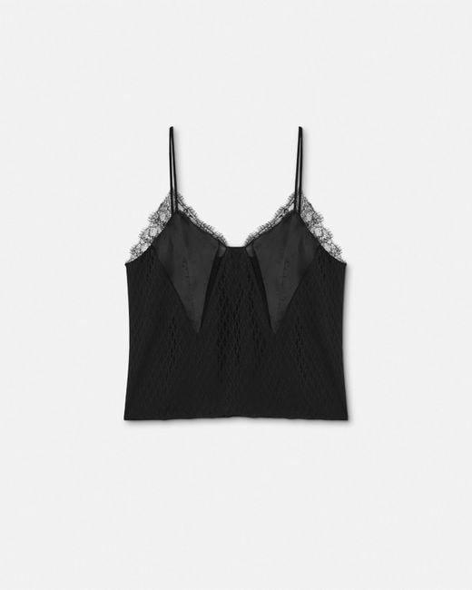 Versace Black V Allover Silk Slip Camisole