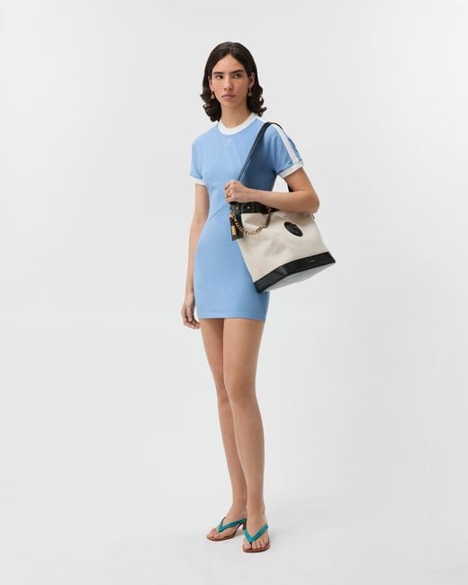 Versace Blue Embroidered-Logo Stretch Cotton-Jersey Mini Dress