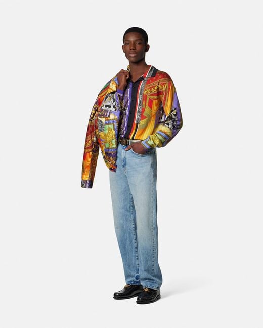Versace Multicolor Printed Silk Twill Regular Shirt for men