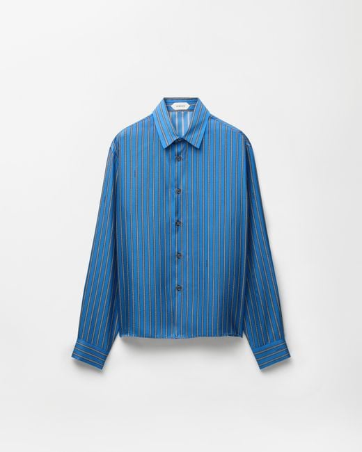 Versace Blue Printed Silk Twill Regular Shirt for men