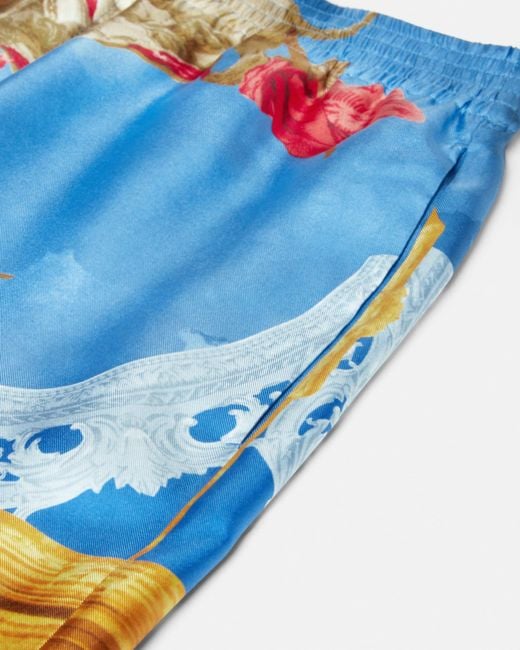 Versace Blue Printed Silk Twill Regular Shorts for men