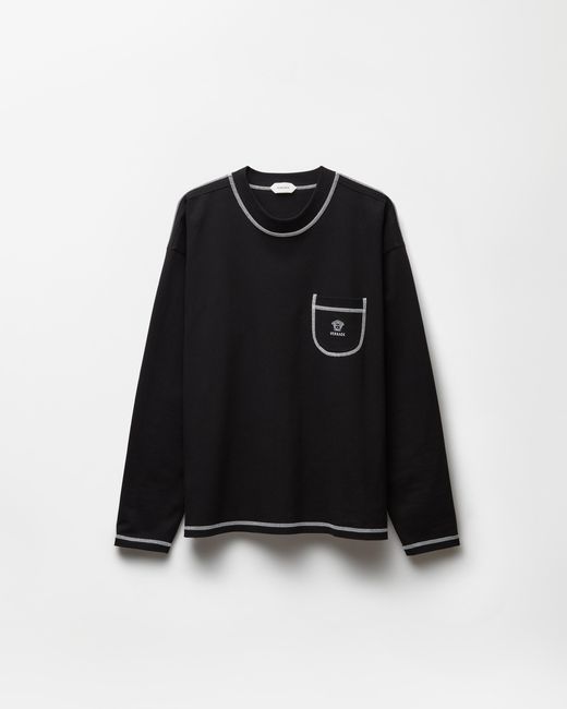 Versace Black Embroidered-Logo Stretch Cotton Jersey T-Shirt for men