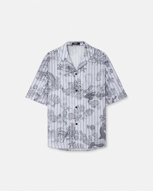 Camicia A Righe Coral Theatre di Versace in Blue da Uomo