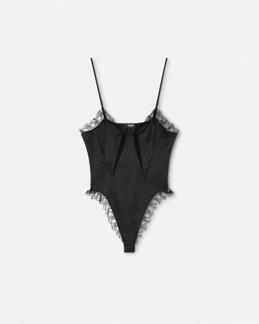 Versace White V Allover Jacquard Silk Bodysuit