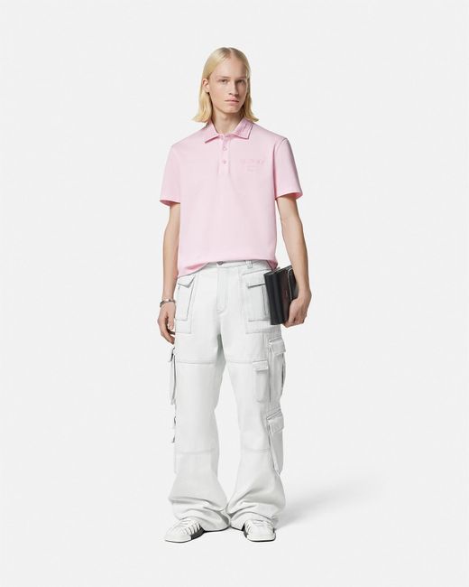 Versace Pink Milano Stamp Polo Shirt for men