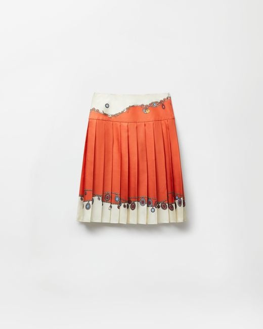 Versace Red Printed Twill Silk Midi Skirt