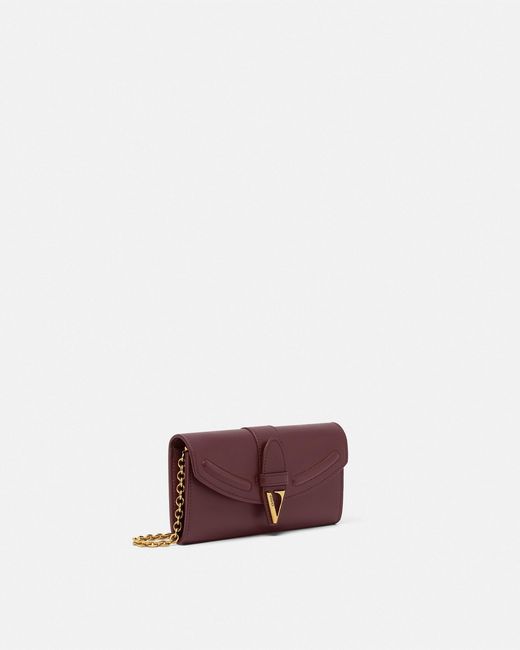 Versace Purple V Leather Wallet On Chain