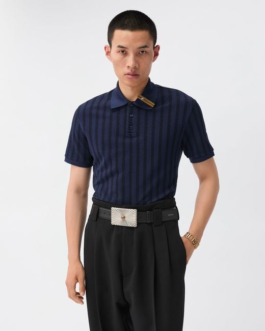 Versace Blue Jacquard Cotton Piqué Polo for men