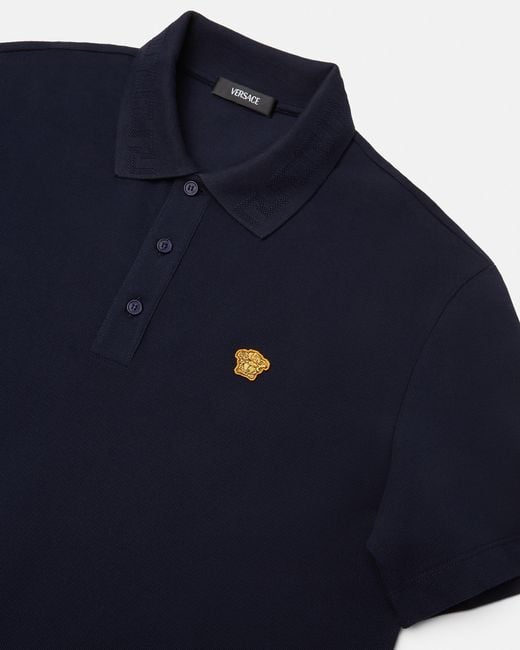 Versace Blue Embroidered Cotton Piqué Polo for men