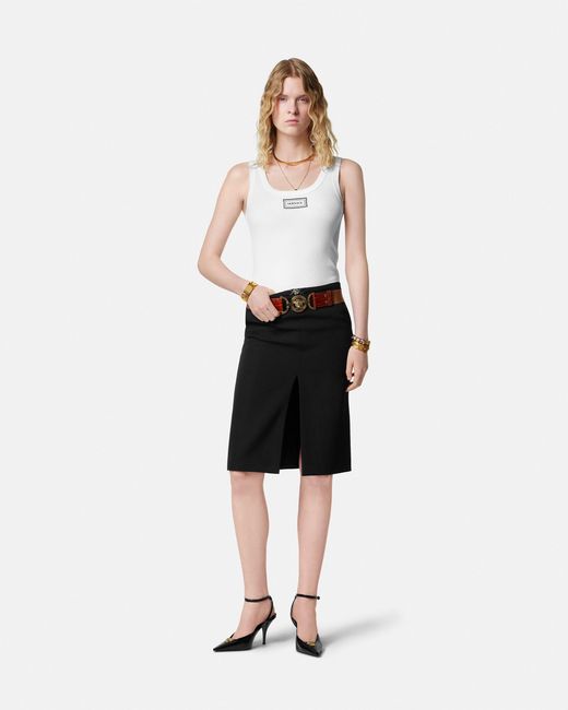 Versace Black Wool Pencil Midi Skirt