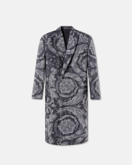 Versace Gray Barocco Cashmere-blend Long Coat for men