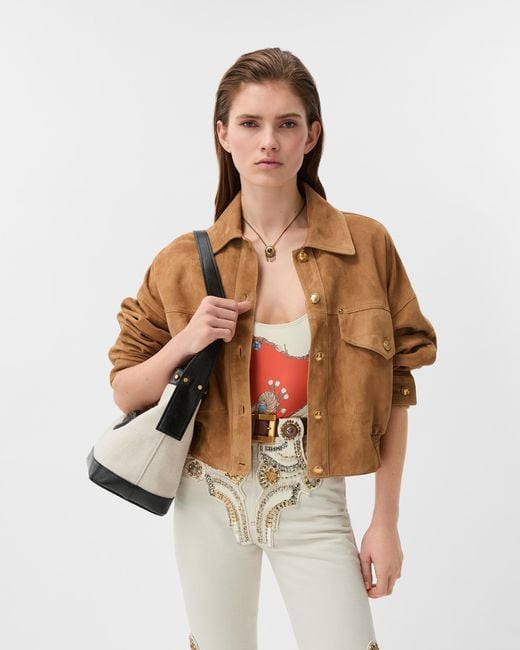 Versace Black Pivot Small Canvas Bucket Bag