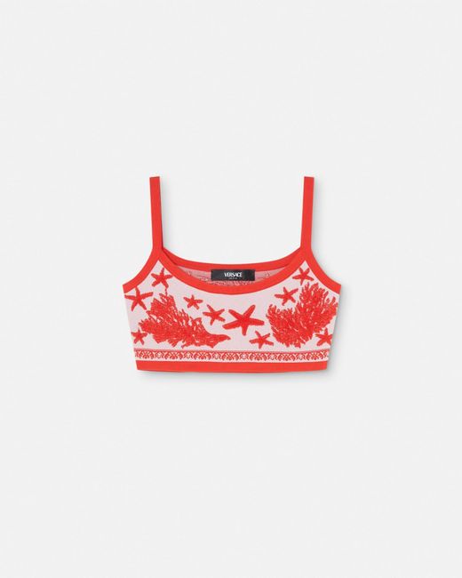 Versace Red Barocco Sea Knit Crop Top