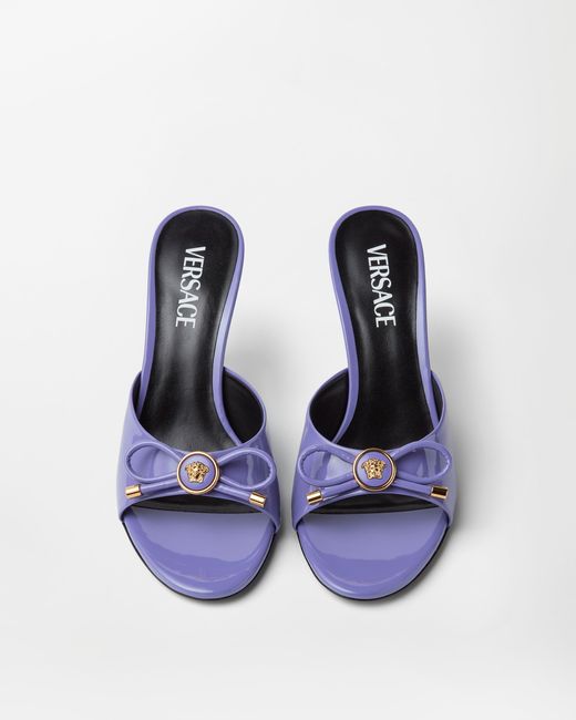 Versace White Opera Bow Patent Mules 85 Mm