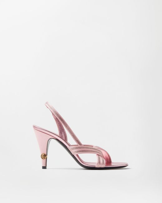 Versace Pink Gianni Embellished Nappa & Satin Slingbacks 90 Mm