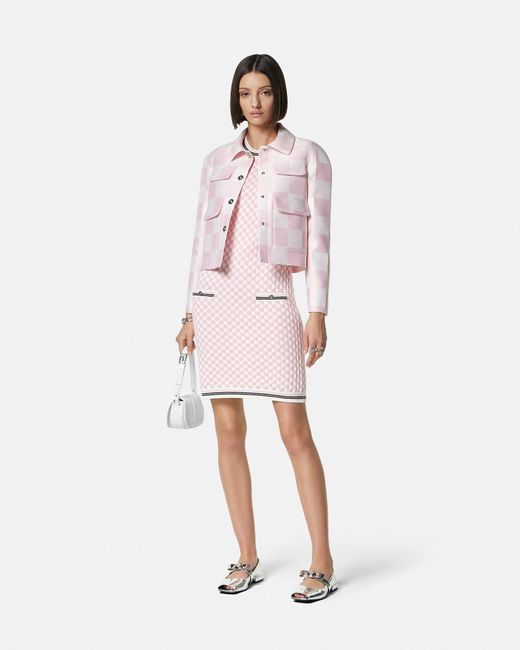 Versace Pink Contrasto Jacquard Knit Mini Dress