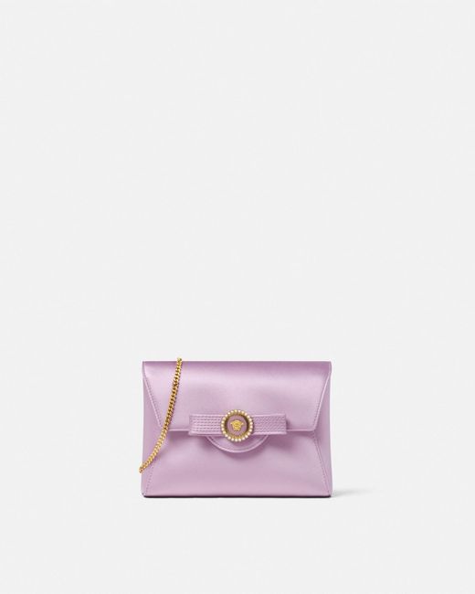 Versace Pink Crystal Gianni Ribbon Satin Clutch