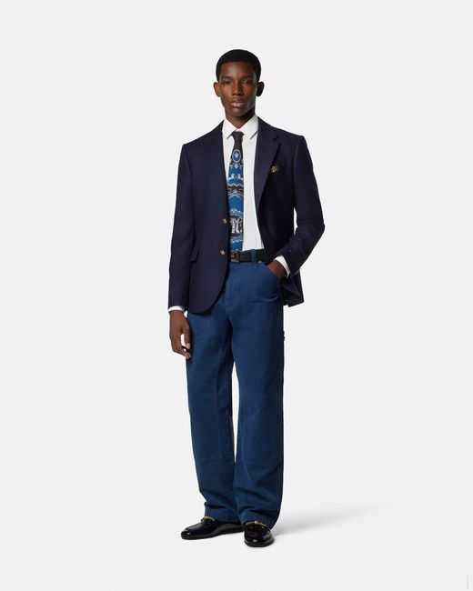 Versace Blue Wool Blazer for men