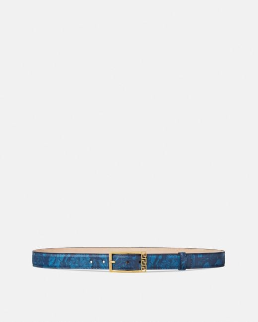 Versace Blue Greca Printed Leather Belt 1.2" for men