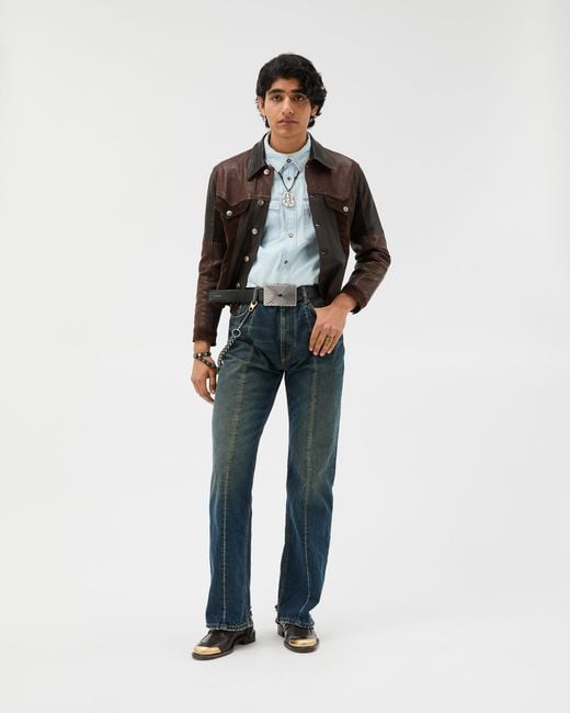Versace Blue Distressed Straight Jeans for men