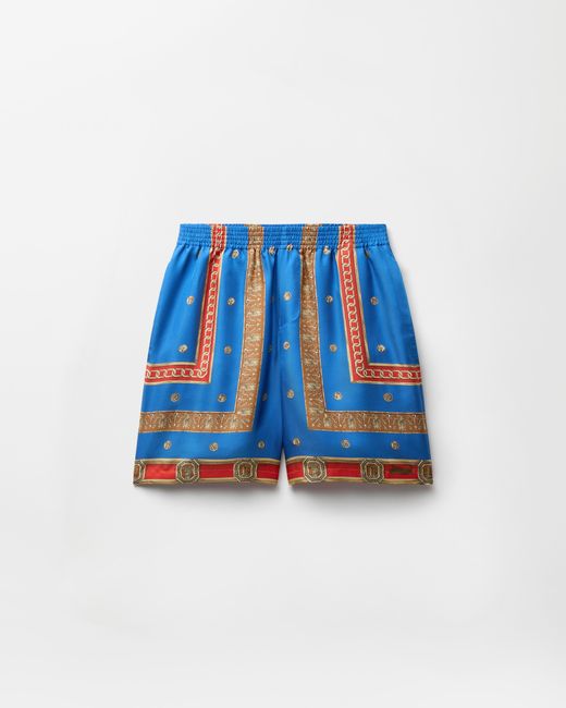 Versace Blue Printed Silk Twill Shorts for men