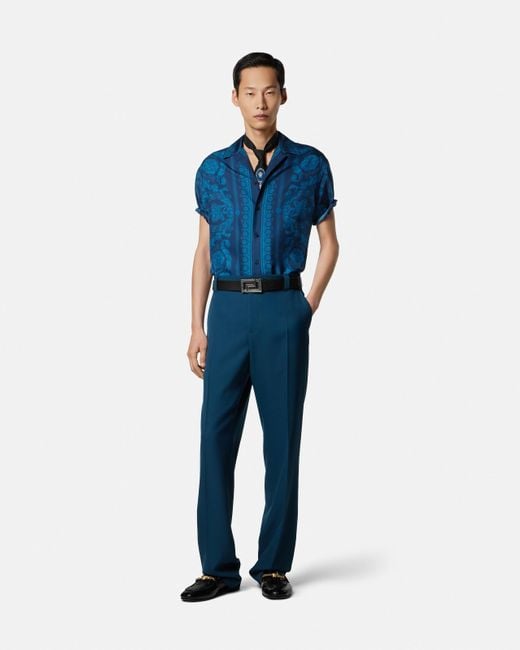 Camisa Barocco De Seda Versace de hombre de color Blue