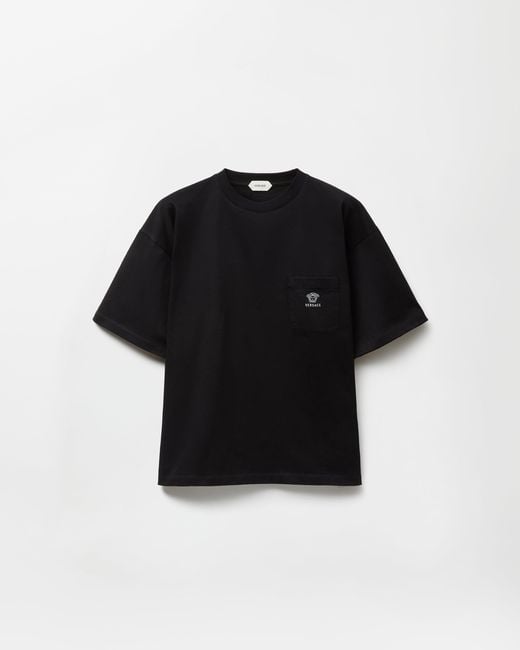 Versace Black Embroidered Cotton-Jersey T-Shirt for men
