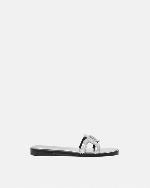 Versace White Medusa '95 Metallic Flat Sandals