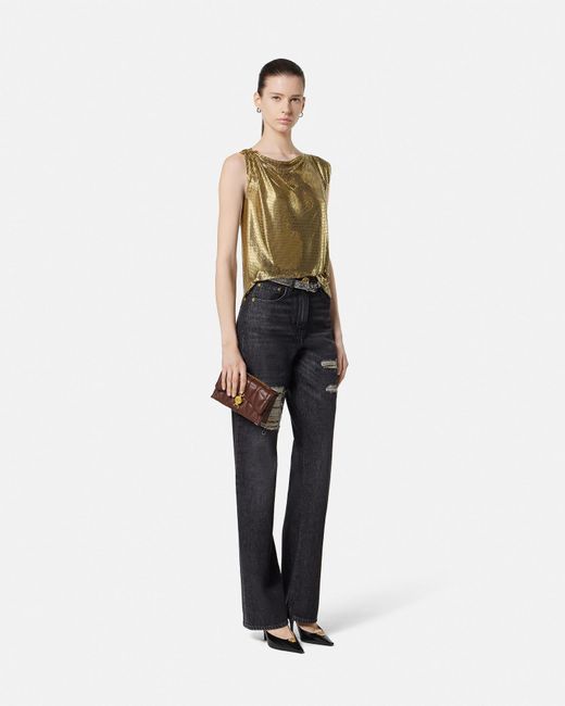 Top De Malla Metálica Safety Pin Versace de color Green
