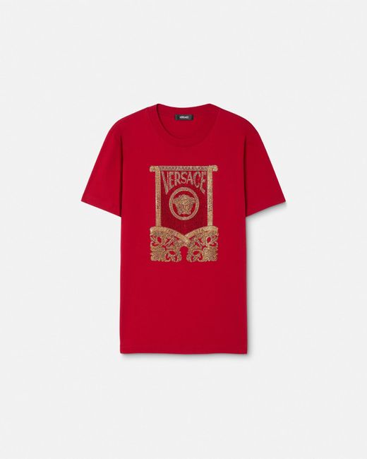 Versace Red Crystal Architectural Baroque T-Shirt for men