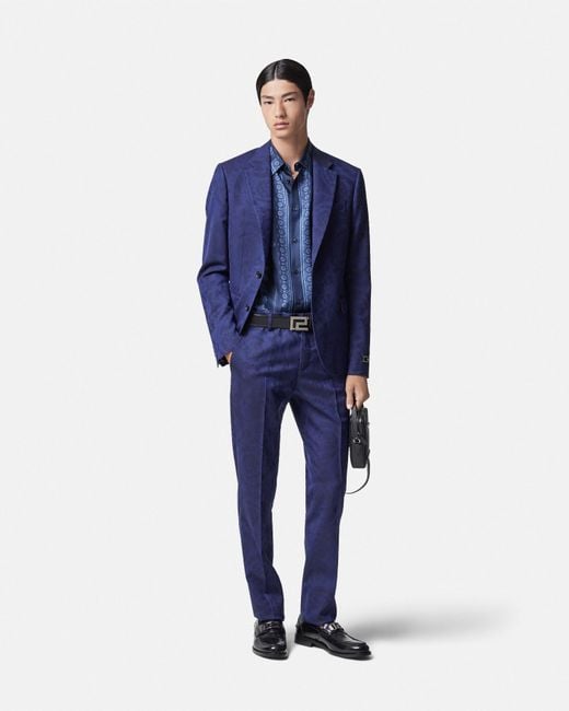 Camisa Barocco De Seda Versace de hombre de color Blue