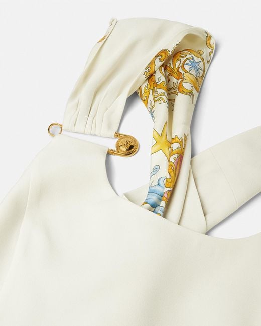 Versace White Safety Pin Twisted Shift Midi Dress