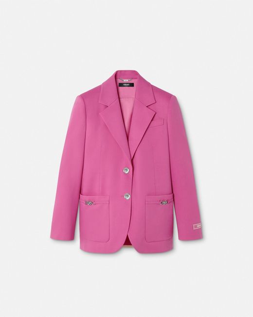 Versace Pink Underwater Barocco Wool Boxy Blazer