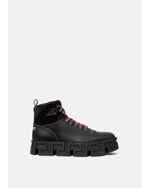 Versace Black Greca Labyrinth Hiking Boots for men