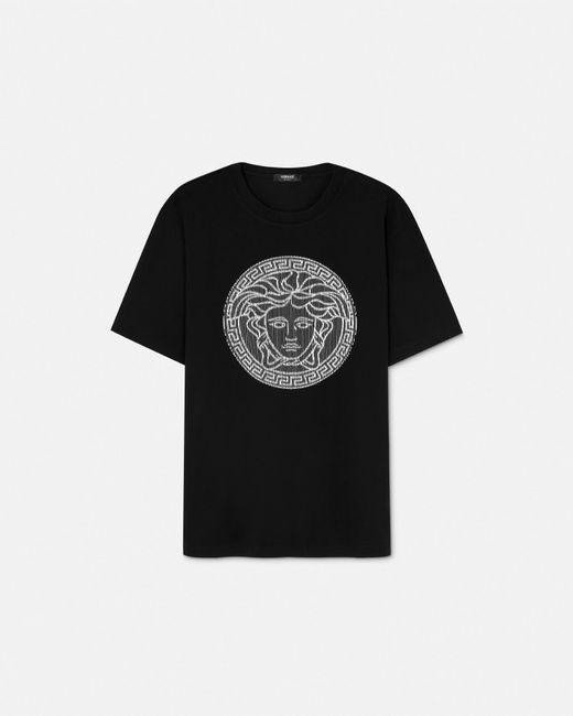 Versace Black Embroidered Medusa Sliced T-shirt for men
