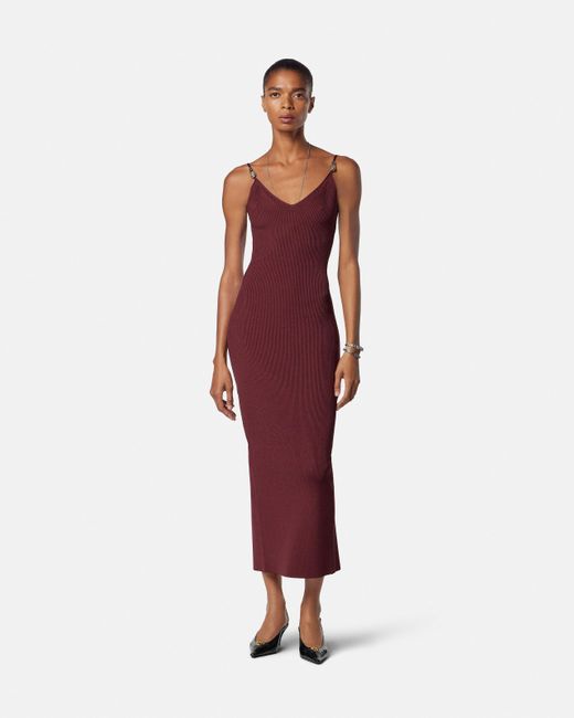 Versace Purple Safety Pin Knit Slip Midi Dress