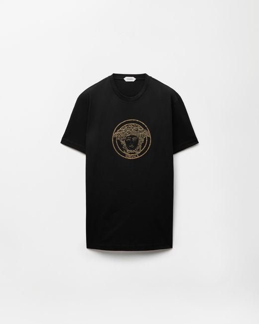 Versace Black Embroidered-Logo Cotton-Jersey Slim T-Shirt for men