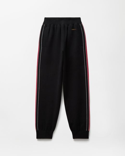 Versace Black Embroidered Cotton Knit Pants for men