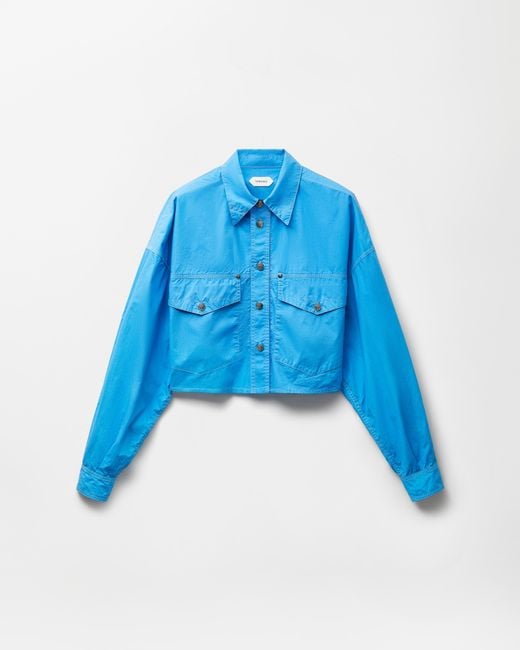 Versace Blue Cotton-Poplin Crop Shirt