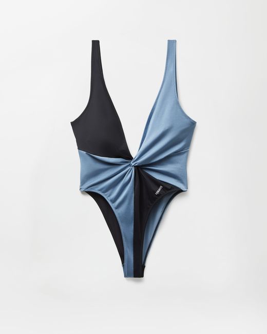 Versace Blue Embroidered-Logo One-Piece Swimsuit