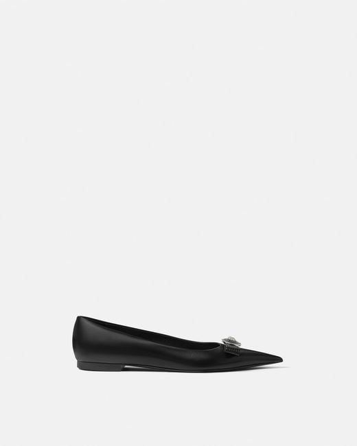 Versace White Gianni Ribbon Leather Ballerinas