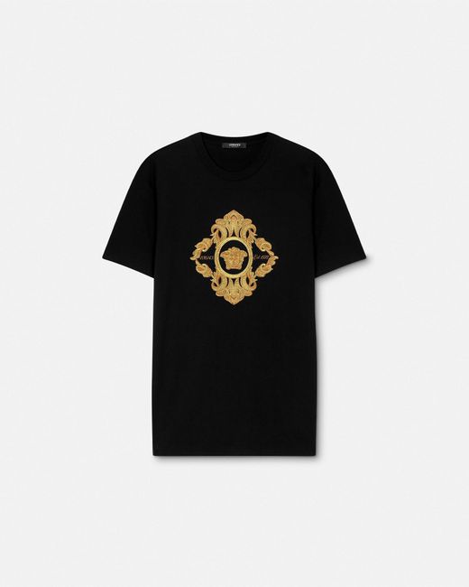 Versace Black Embroidered Architectural Baroque T-Shirt for men