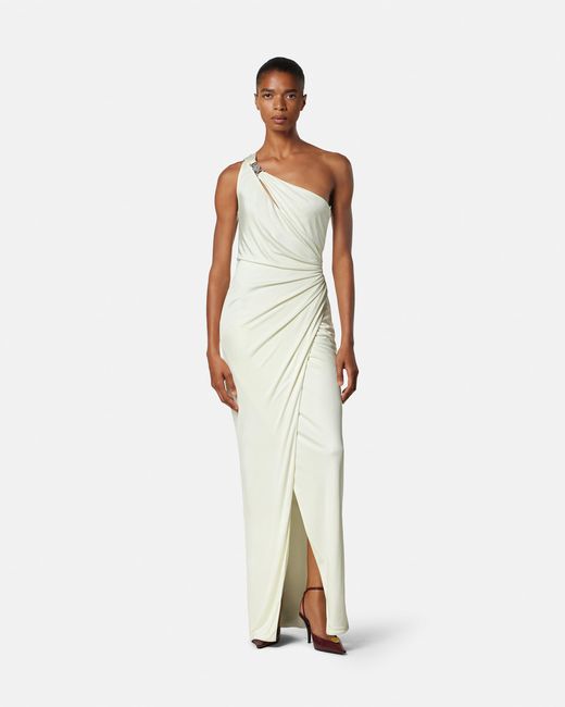 Versace White Viscose-Jersey Draped Gown