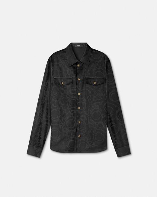 Versace Black Jacquard Cotton-Poplin Shirt for men