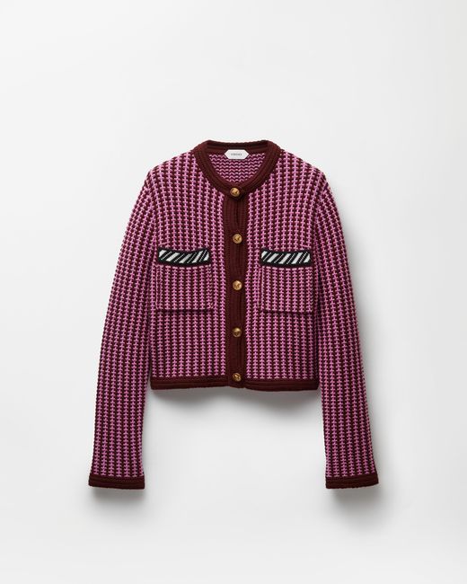 Versace Purple Wool Crochet-Stitch Knit Cardigan
