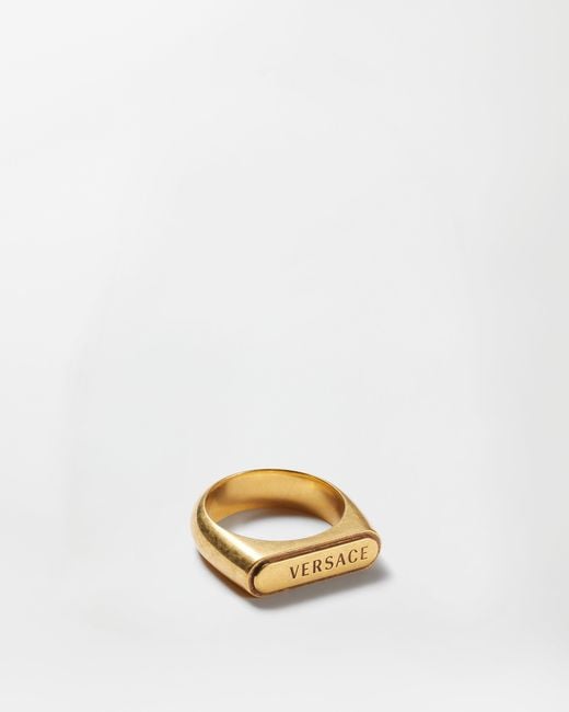 Versace Logo Tag Ring in Metallic | Lyst UK