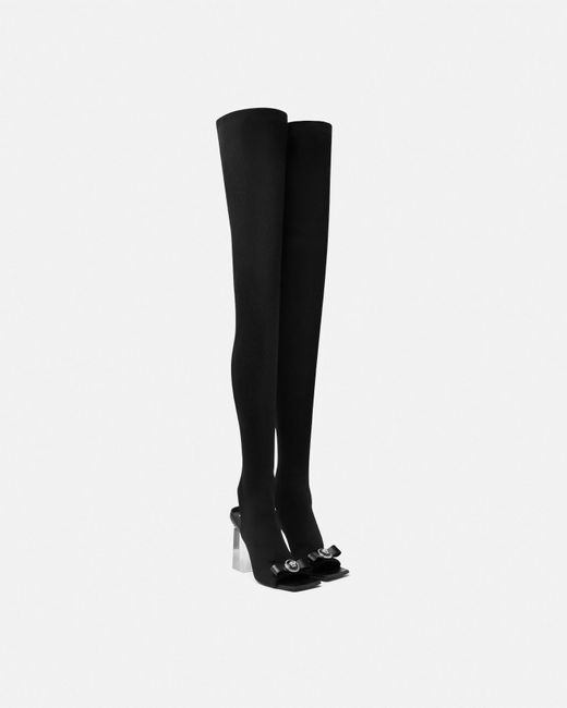 Versace White Gianni Ribbon Open Thigh-high Boots 105 Mm