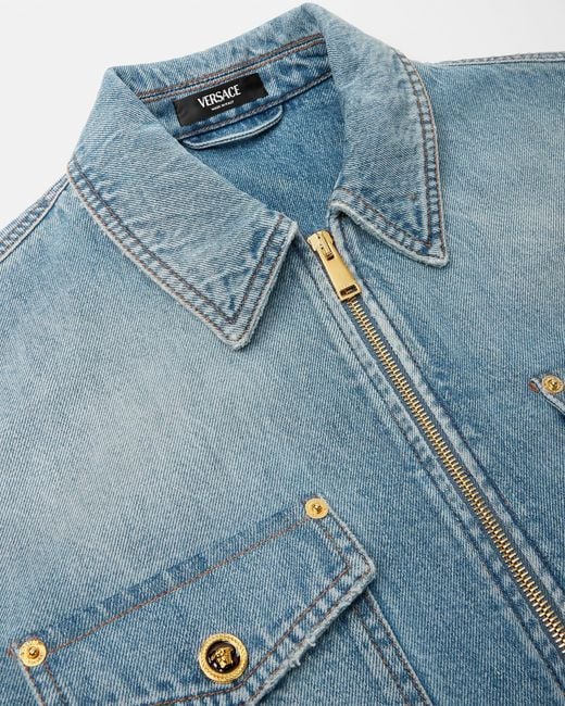 Versace Blue Denim Zip Overshirt for men